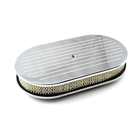 Kit de filtro de aire de aluminio pulido fresado con bolas ovaladas de 15" x 2"