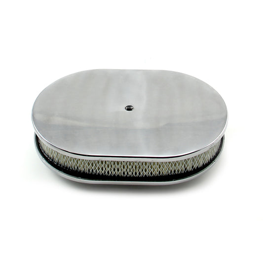 12" x 2" Oval Plain Polished Aluminum Air Cleaner Kit