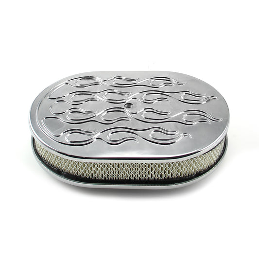 Kit de filtro de aire de aluminio pulido flameado ovalado de 12" x 2"