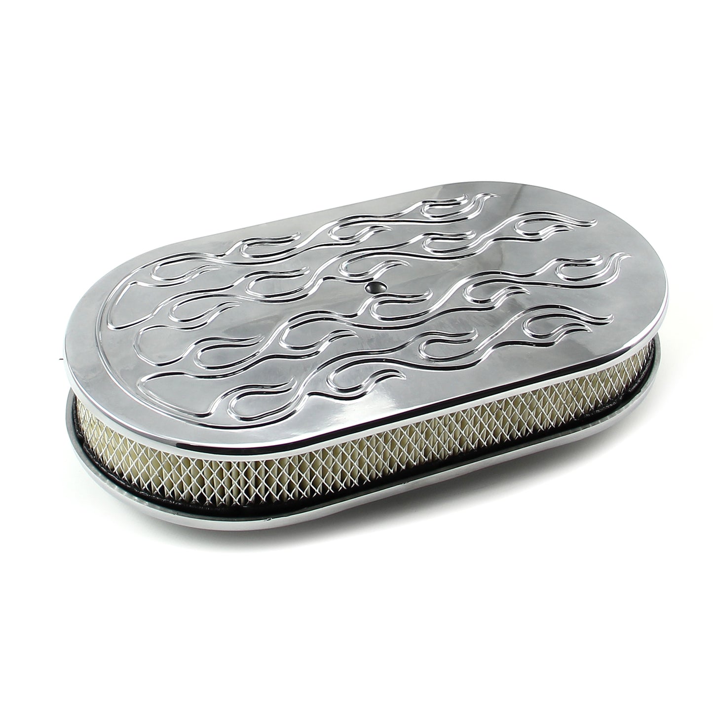 Kit de filtro de aire de aluminio pulido flameado ovalado de 15" x 2"