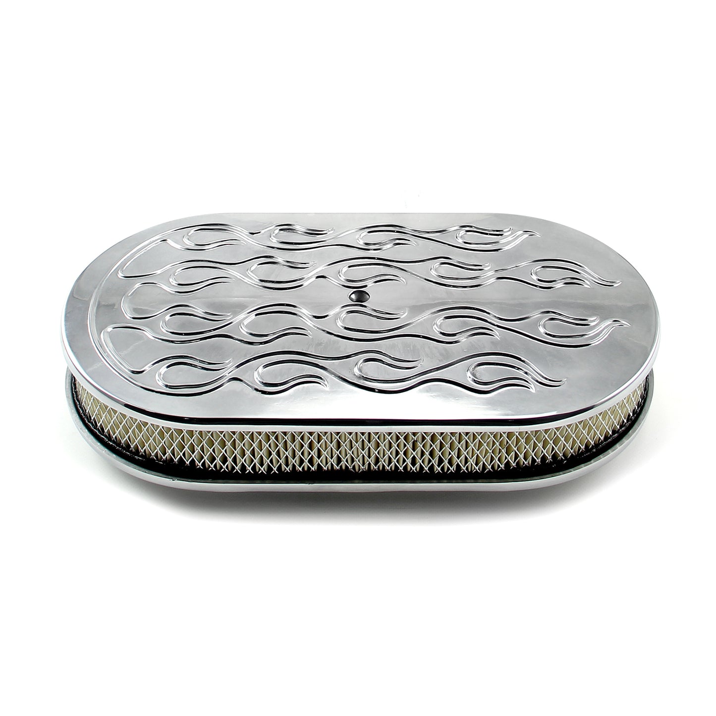 Kit de filtro de aire de aluminio pulido flameado ovalado de 15" x 2"
