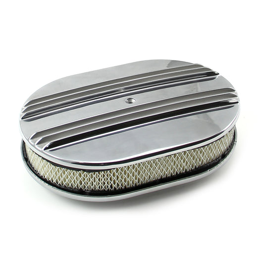 Kit de filtro de aire clásico ovalado de aluminio pulido con aletas centrales de 12" x 2"