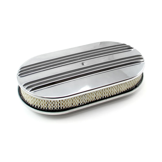 Kit de filtro de aire clásico ovalado de aluminio pulido con aletas centrales de 15" x 2"