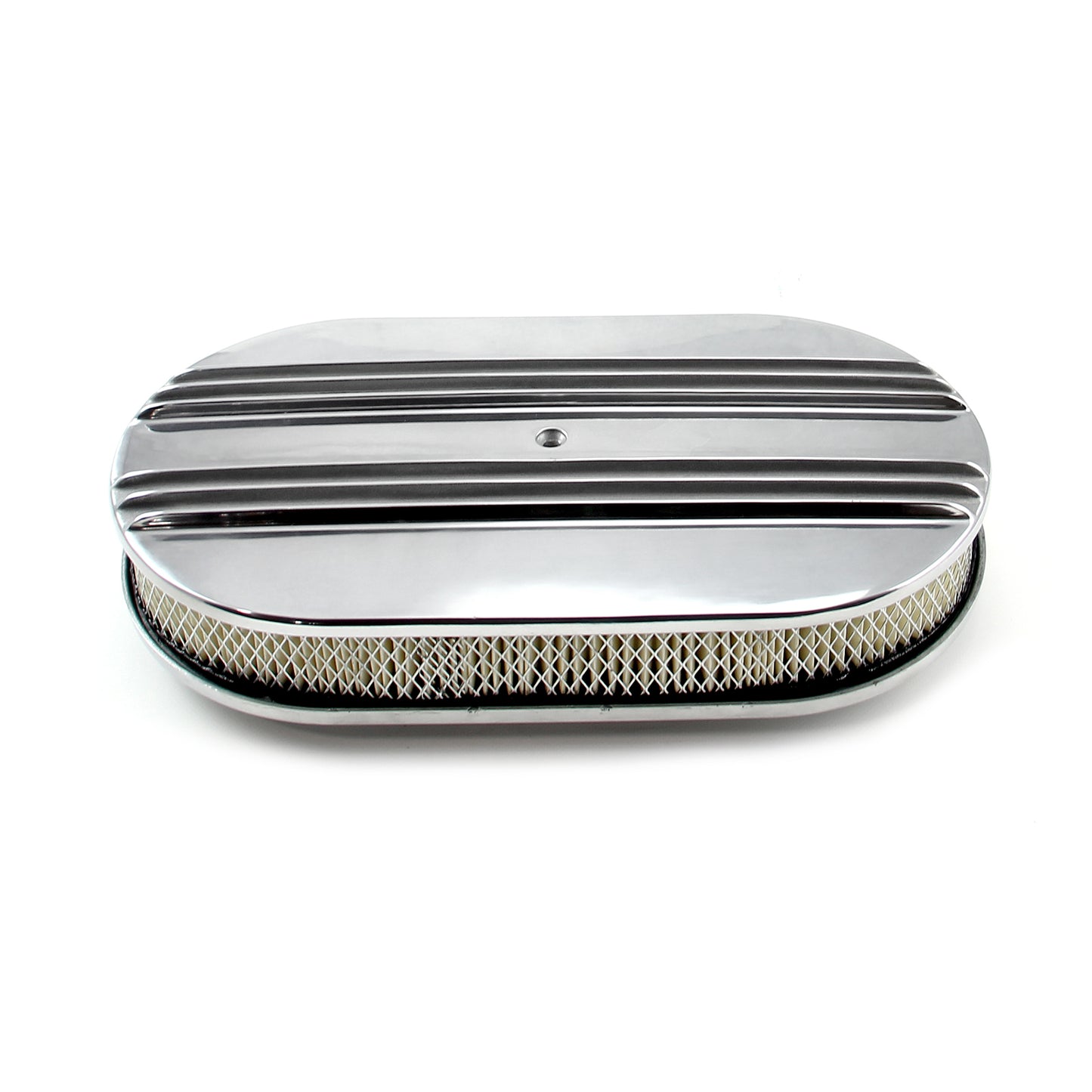 Kit de filtro de aire clásico ovalado de aluminio pulido con aletas centrales de 15" x 2"
