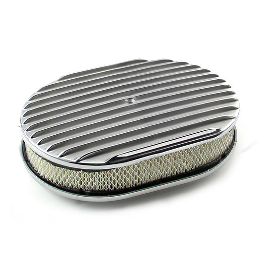 12" x 2" Oval Classic Finned Polished Aluminum Air Cleaner Kit