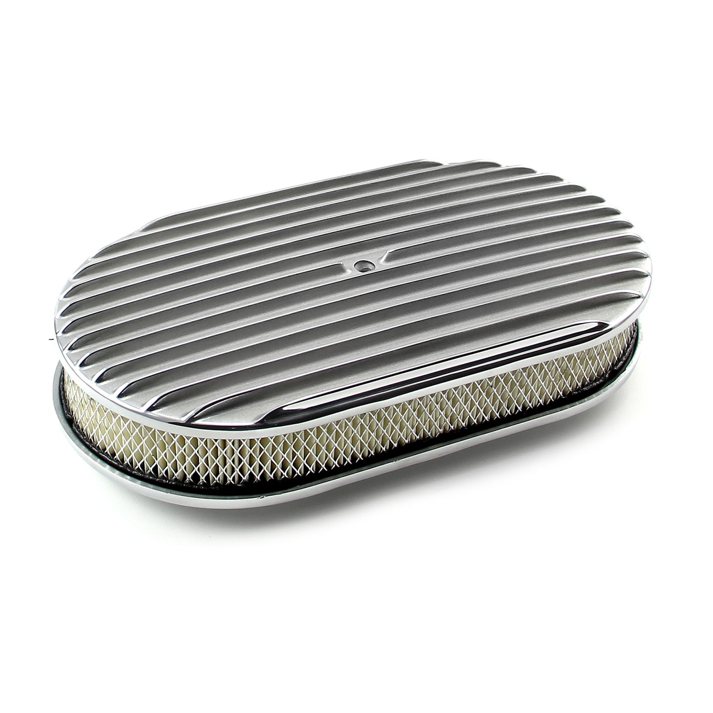 15" x 2" Oval Classic Finned Polished Aluminum Air Cleaner Kit