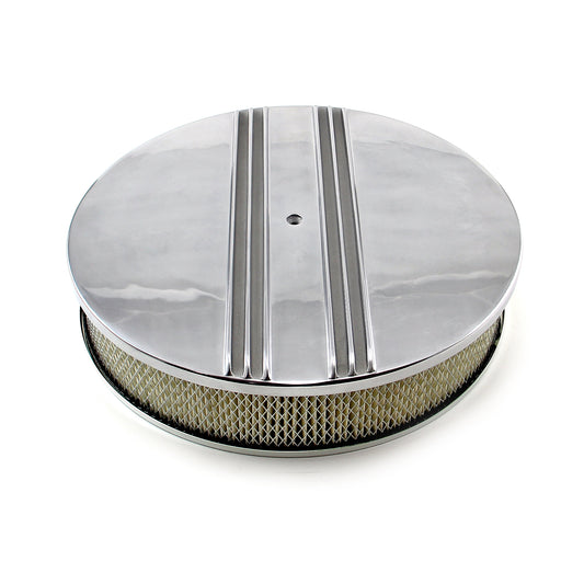 14" Classic Finned Polished Aluminum Air Cleaner Kit with 3" Element