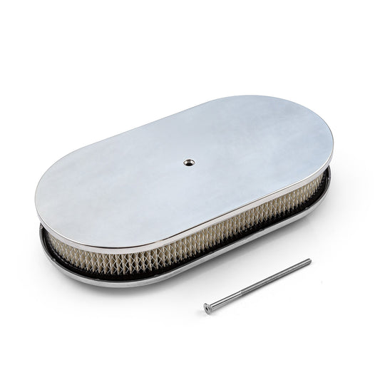 Kit de filtro de aire de aluminio pulido liso ovalado de 15" x 2"