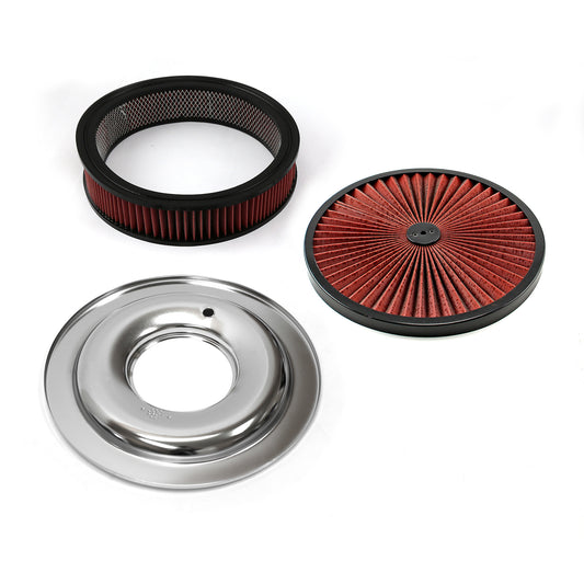 Kit de filtro de aire de base plana con elemento lavable Extreme Top de 14" x 3" y anillo negro
