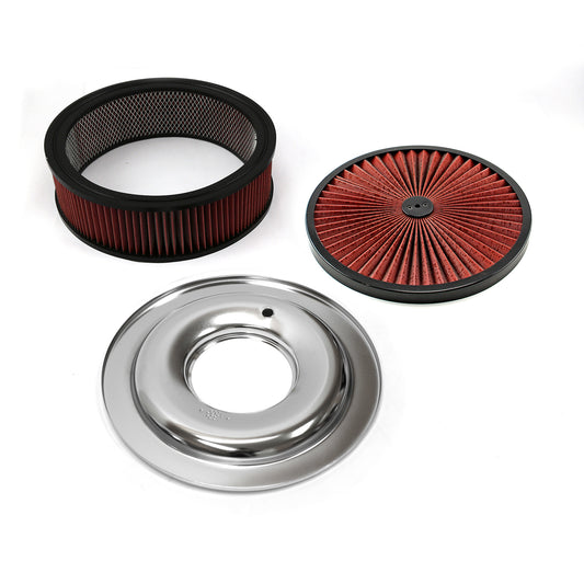 Kit de filtro de aire de base plana con elemento lavable Extreme Top de 14" x 4" y anillo negro