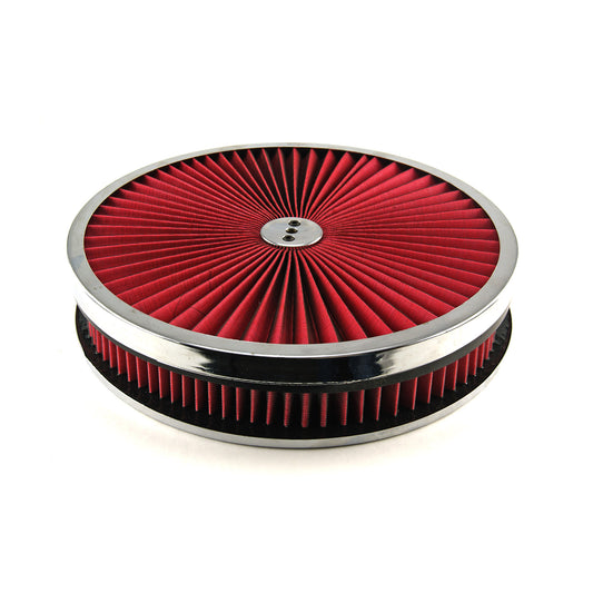 Kit de filtro de aire de 14" x 2" con elemento lavable Extreme Top y base abatible con anillo cromado