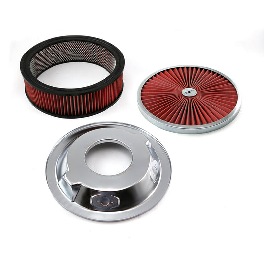 Kit de filtro de aire de 14" x 4" con elemento lavable Extreme Top y base abatible con anillo cromado