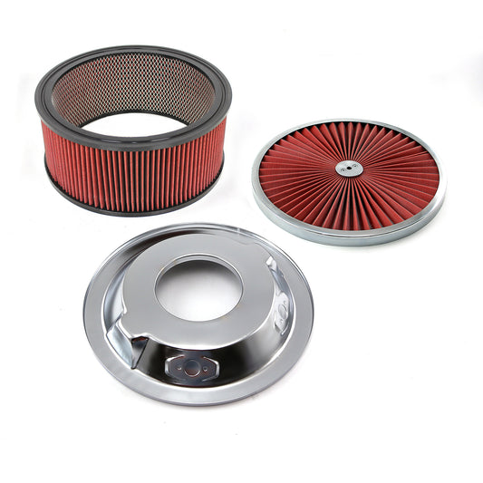 Kit de filtro de aire de 14" x 6" con elemento lavable y base abatible con anillo cromado