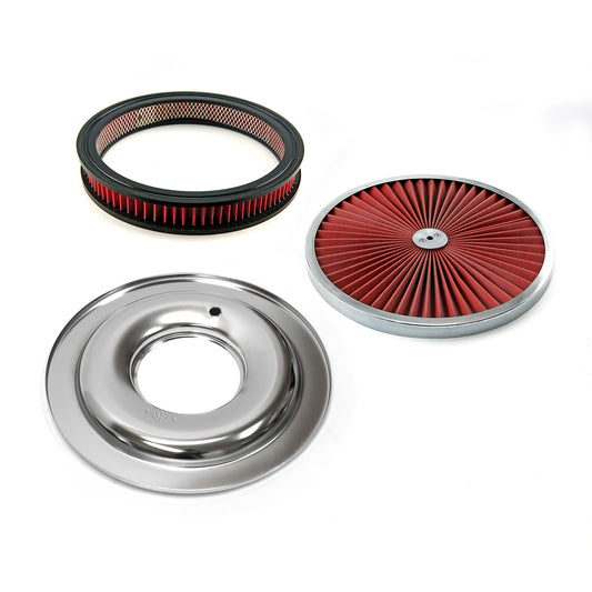 Kit de filtro de aire de base plana con elemento lavable Extreme Top de 14" x 2" y anillo cromado