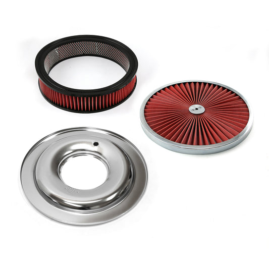 Kit de filtro de aire de base plana con elemento lavable Extreme Top de 14" x 3" y anillo cromado