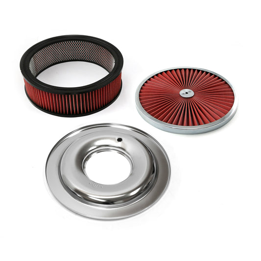 Kit de filtro de aire de base plana con elemento lavable Extreme Top de 14" x 4" y anillo cromado