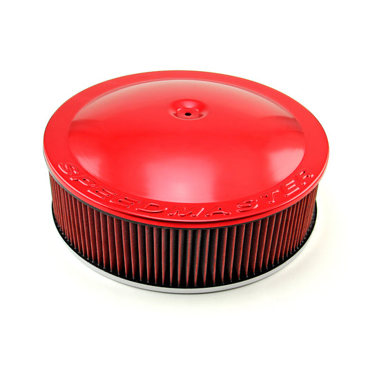 Filtro de aire de aluminio con base abatible y elemento lavable de 14" x 4", color rojo