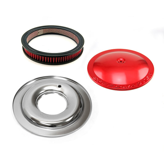 Filtro de aire de aluminio de base plana con elemento lavable de 14" x 2" color rojo