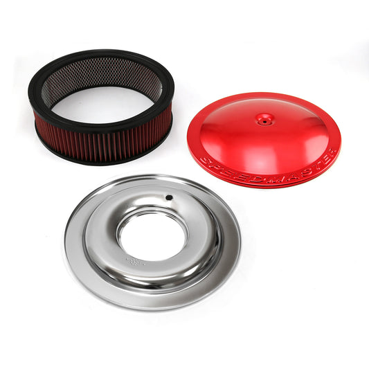 Filtro de aire de aluminio de base plana con elemento lavable de 14" x 4" color rojo