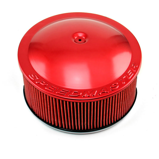 Filtro de aire de aluminio de base plana con elemento lavable de 14" x 6" color rojo