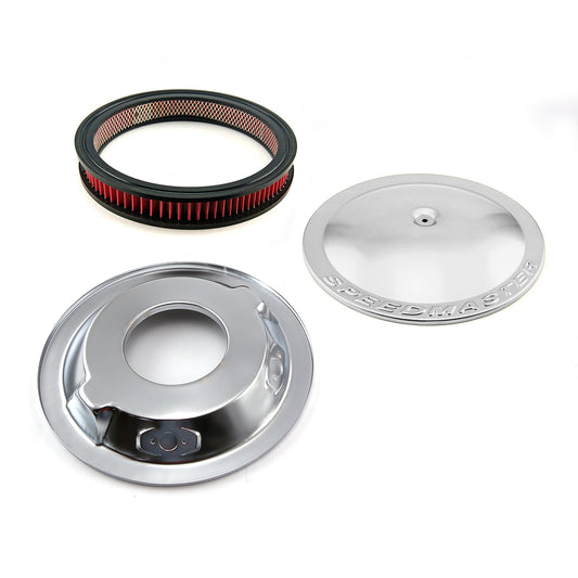 Filtro de aire de aluminio con base abatible y elemento lavable de 14" x 2", color plateado