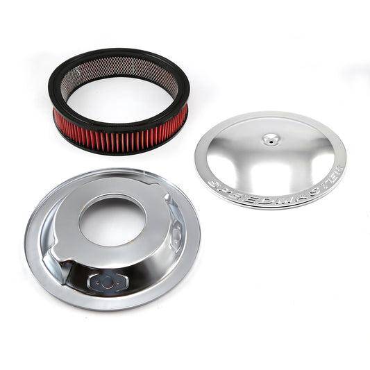 Filtro de aire de aluminio con base abatible y elemento lavable de 14" x 3", color plateado