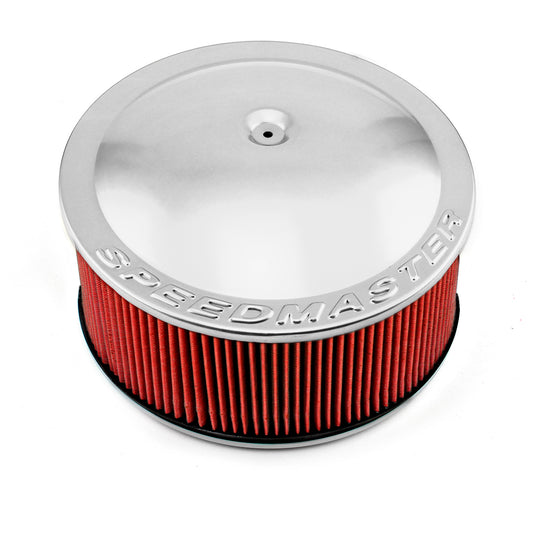 Filtro de aire de aluminio con base abatible y elemento lavable de 14" x 6" (plata)
