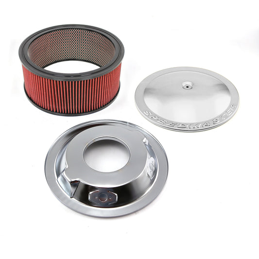 14" x 6" Washable Element Drop Base Aluminum Air Cleaner Silver