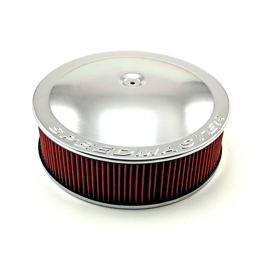 14" x 4" Washable Element Flat Base Aluminum Air Cleaner Silver
