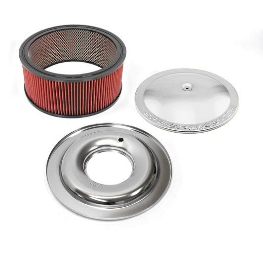 14" x 6" Washable Element Flat Base Aluminum Air Cleaner Silver