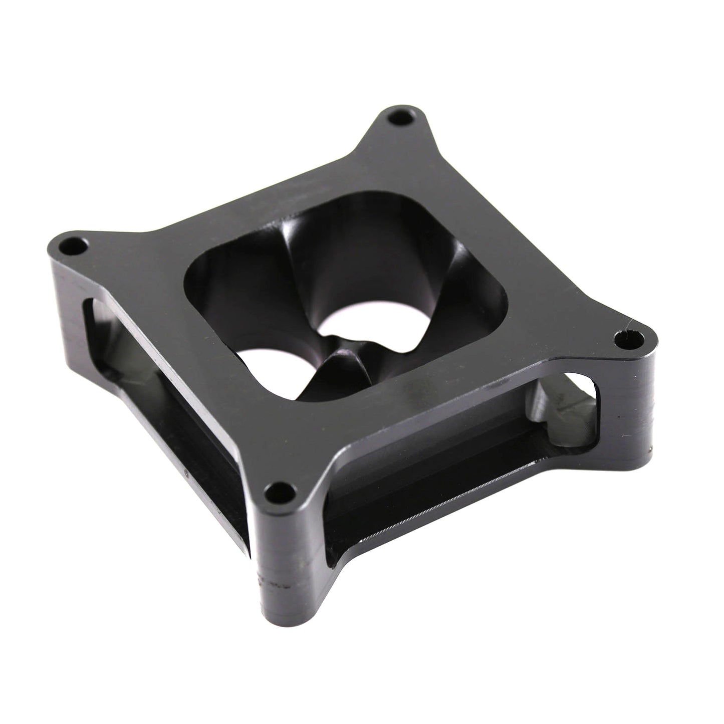 Espaciador de carburador de aluminio 4150 de 2" mecanizado por CNC, diámetro cuadrado, 4 puertos, negro