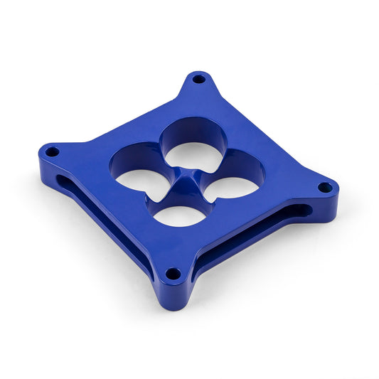 Espaciador de carburador de aluminio 4150 de 1" mecanizado por CNC, diámetro cuadrado, 4 puertos, azul