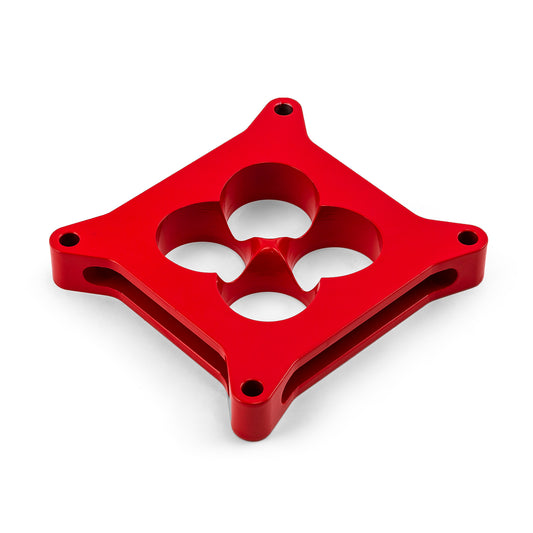 Espaciador de carburador de aluminio 4150 de 1" mecanizado por CNC, diámetro cuadrado, 4 puertos, rojo