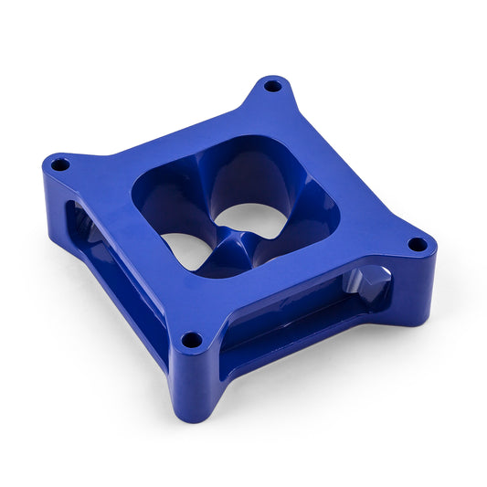 Espaciador de carburador de aluminio 4150 de 2" mecanizado por CNC, diámetro cuadrado, 4 puertos, azul
