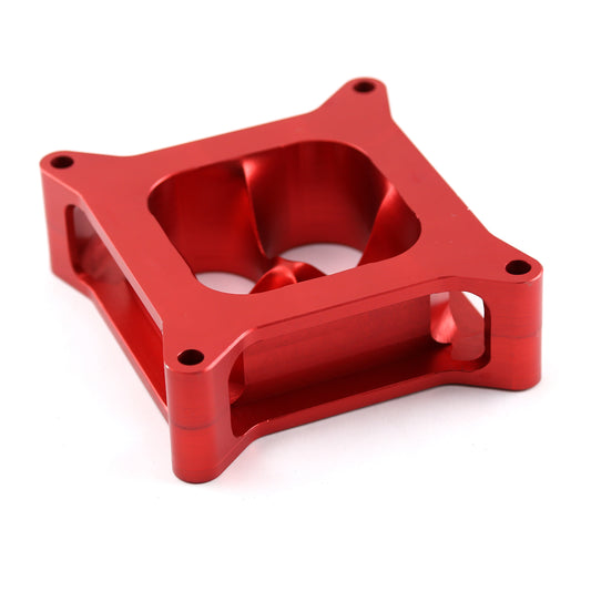 Espaciador de carburador de aluminio 4150 de 2" mecanizado por CNC, diámetro cuadrado, 4 puertos, rojo