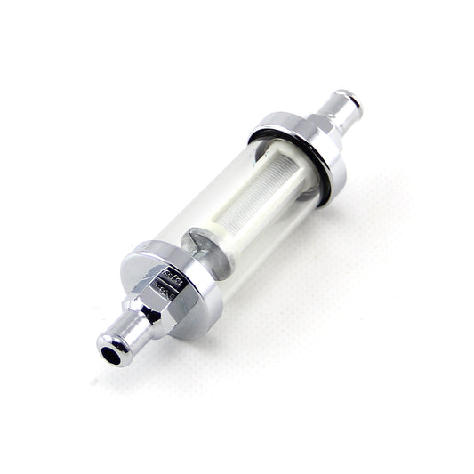 Fuel Filter 3/8" Inlet & Outlet Chrome & Clear