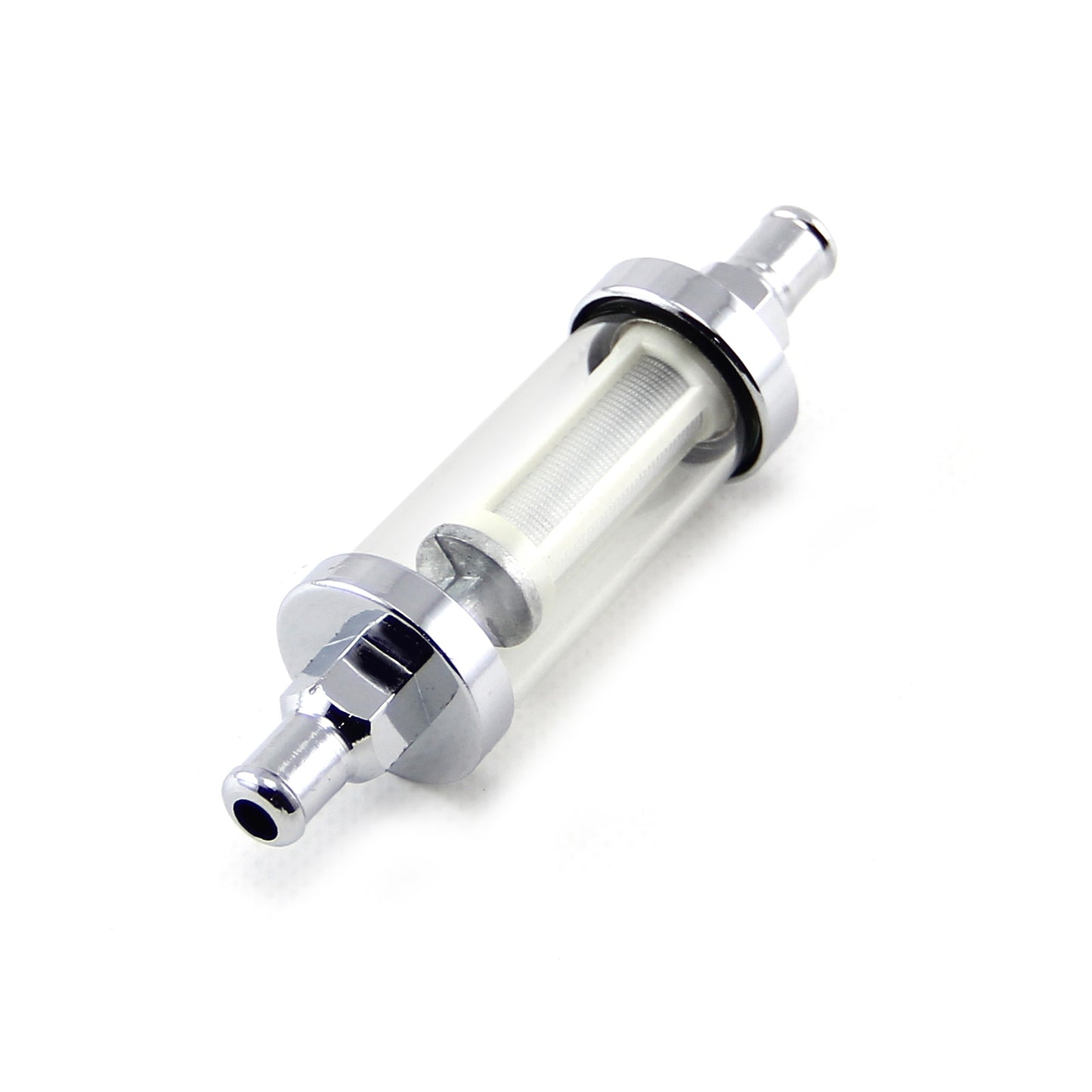 Fuel Filter 5/16" Inlet & Outlet Chrome & Clear