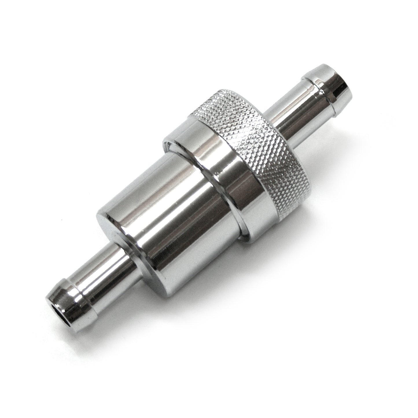 Filtro de combustible de 3/8" de entrada y salida cromado con elemento de bronce