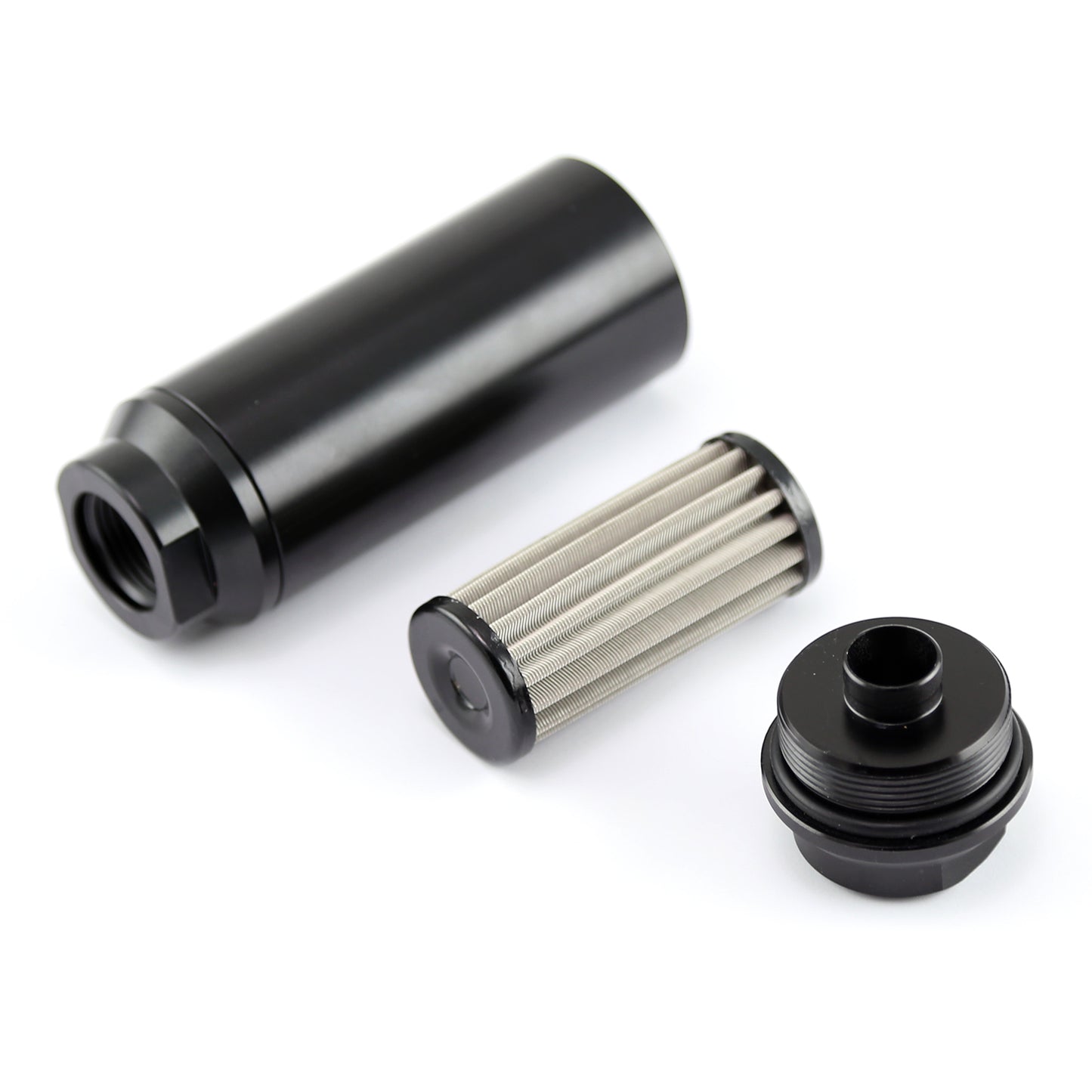 Filtro de combustible en línea de aluminio billet anodizado negro - 10 AN hembra