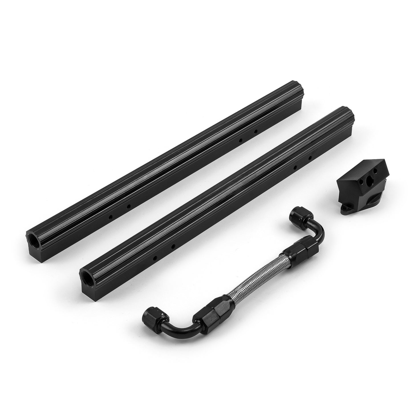 Kit de riel de inyector de combustible de aluminio billet para Ford 302 351 5.0L 5.7L (OEM en ángulo), color negro