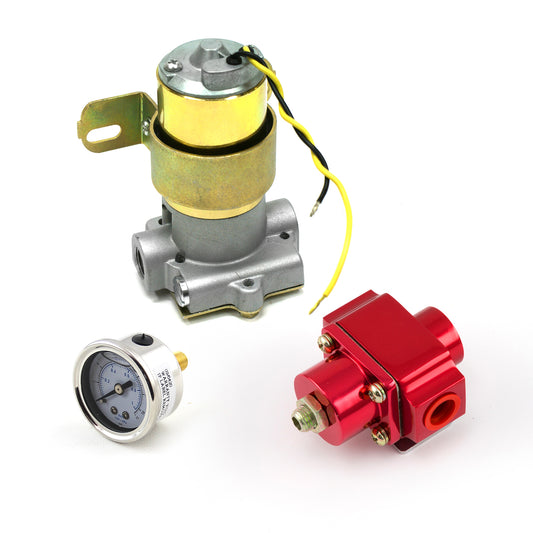 95 Gph Universal Electric Fuel Pump Red Regulator & Gauge Combo Kit