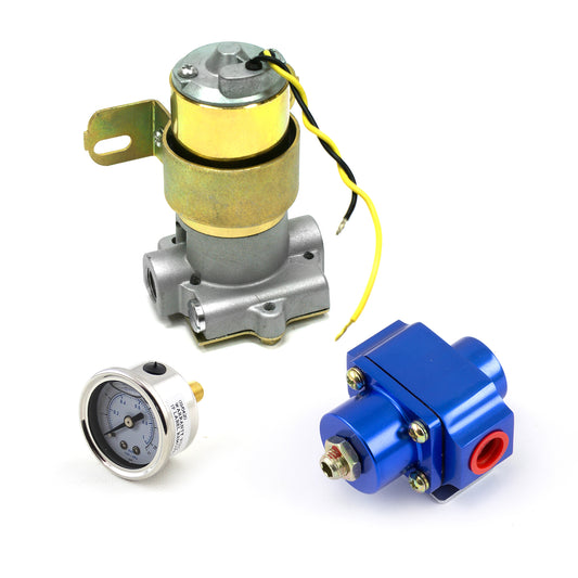 Kit combinado de regulador y manómetro azul con bomba de combustible eléctrica universal de 110 GPH