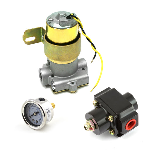 110 Gph Universal Electric Fuel Pump Black Regulator & Gauge Combo Kit