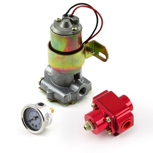 140 Gph Universal Electric Fuel Pump Red Regulator & Gauge Combo Kit