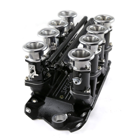 Sistema de colector de admisión de pila EFI de tiro descendente para Chevy SBC 350, completo, color negro