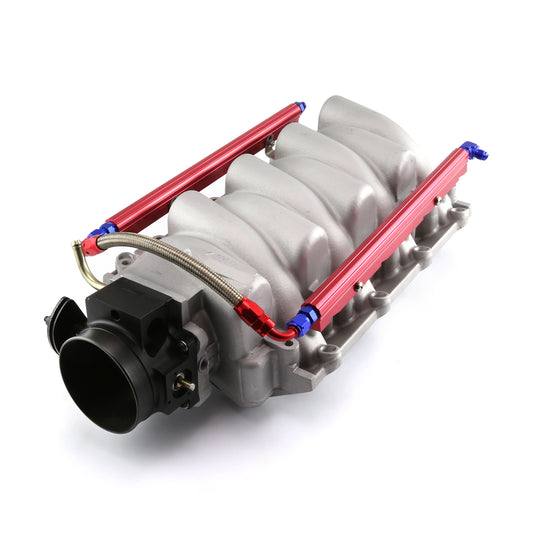 Colector de admisión de aluminio satinado para Chevy LS1 LS6 con cuerpo del acelerador de 90 mm