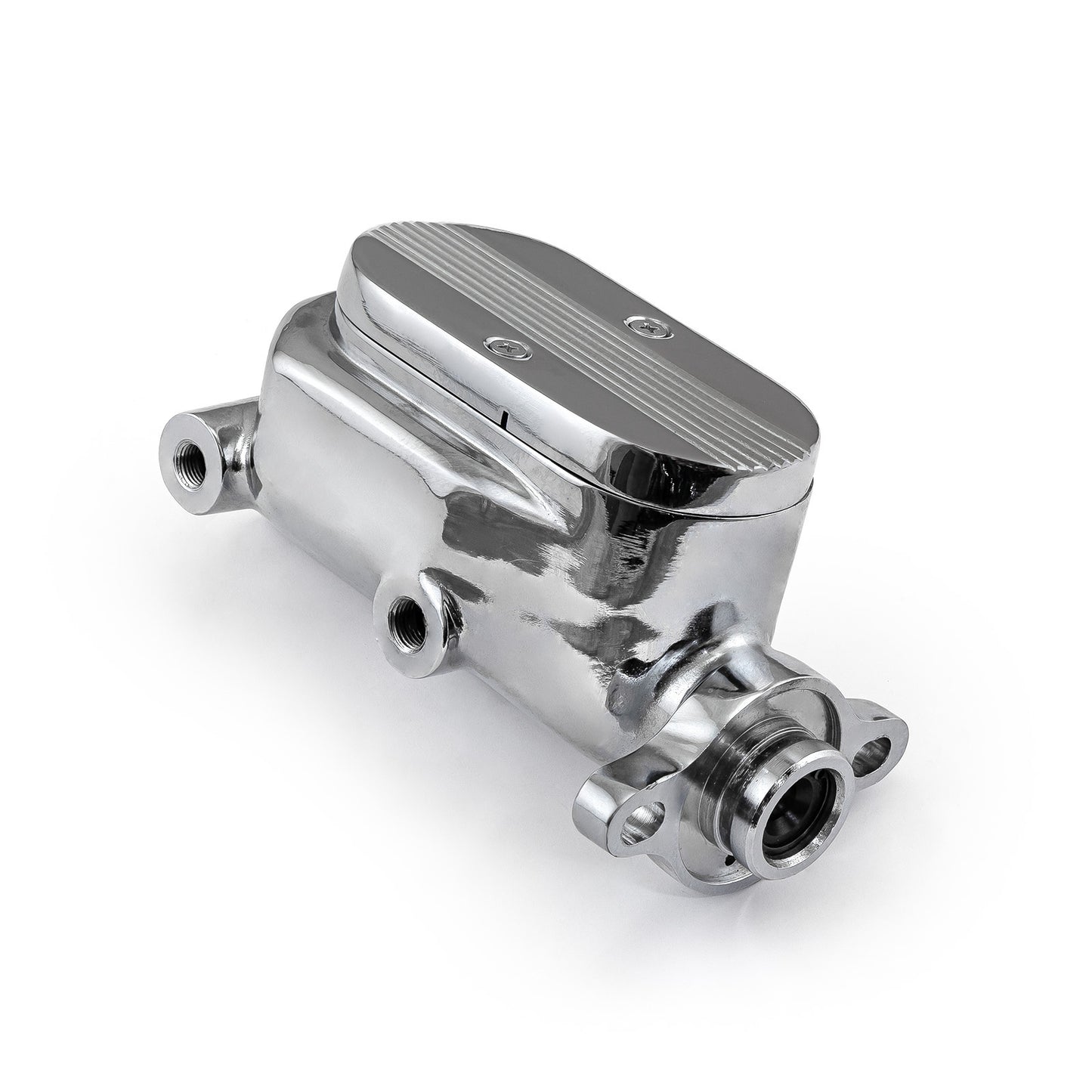 Cilindro maestro de freno universal GM de aluminio con aletas superior, cromado (diámetro interior de 1,000")