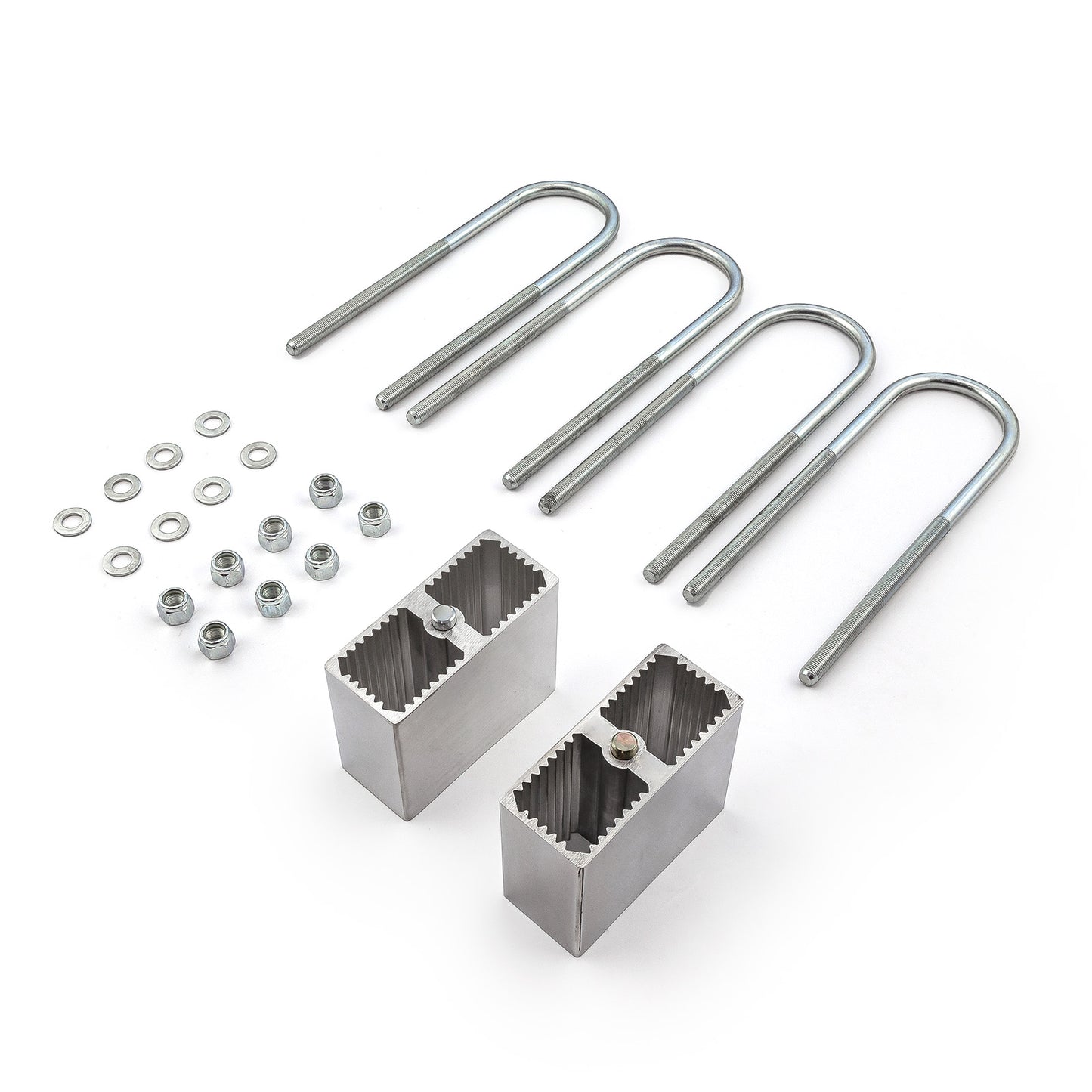 Kit de elevación y descenso de 4" con bloque de aluminio, pernos en U y herrajes