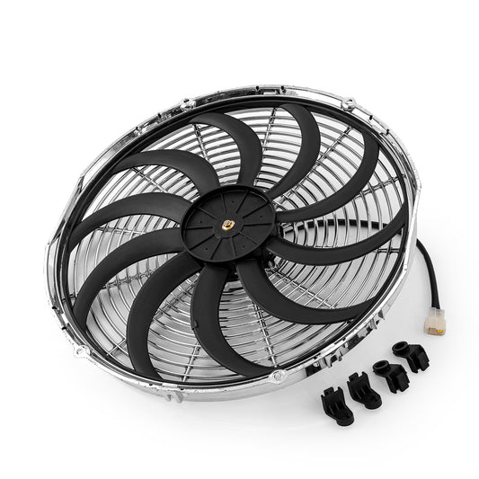 Ventilador termoeléctrico reversible de 16" con aspas en forma de S de 12 V y motor grande cromado