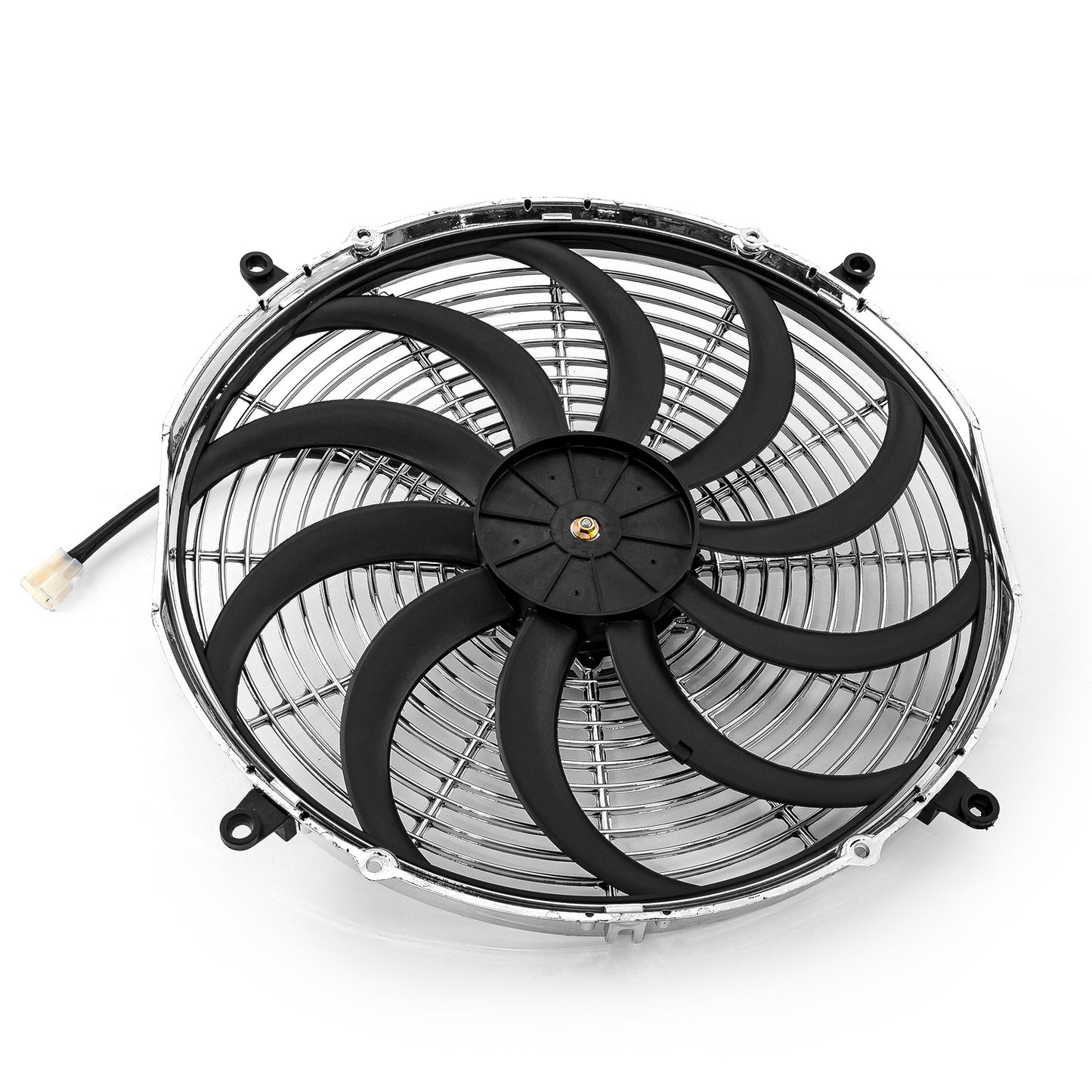 Ventilador termoeléctrico reversible de 16" con aspas en forma de S de 12 V y motor grande cromado